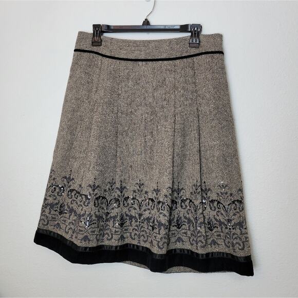 LOFT Herringbone Sequin Embellished Wool Blend A-Line Skirt Holiday Size 10 - Picture 1 of 10